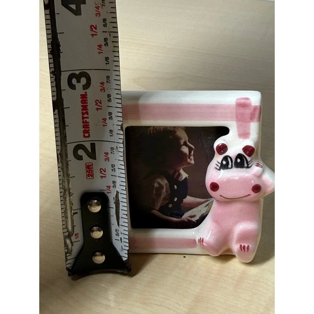 Vintage Ceramic Mini Picture Frame Pink Hippo Kitch Nursery Decor 2.75